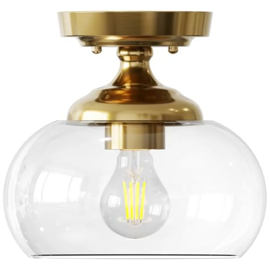 

Industrial Semi Flush Mount Ceiling Light 8.3" Ceiling Light Fixture with Clear Glass Shade Farmhouse Lighting for Hallway Kitc