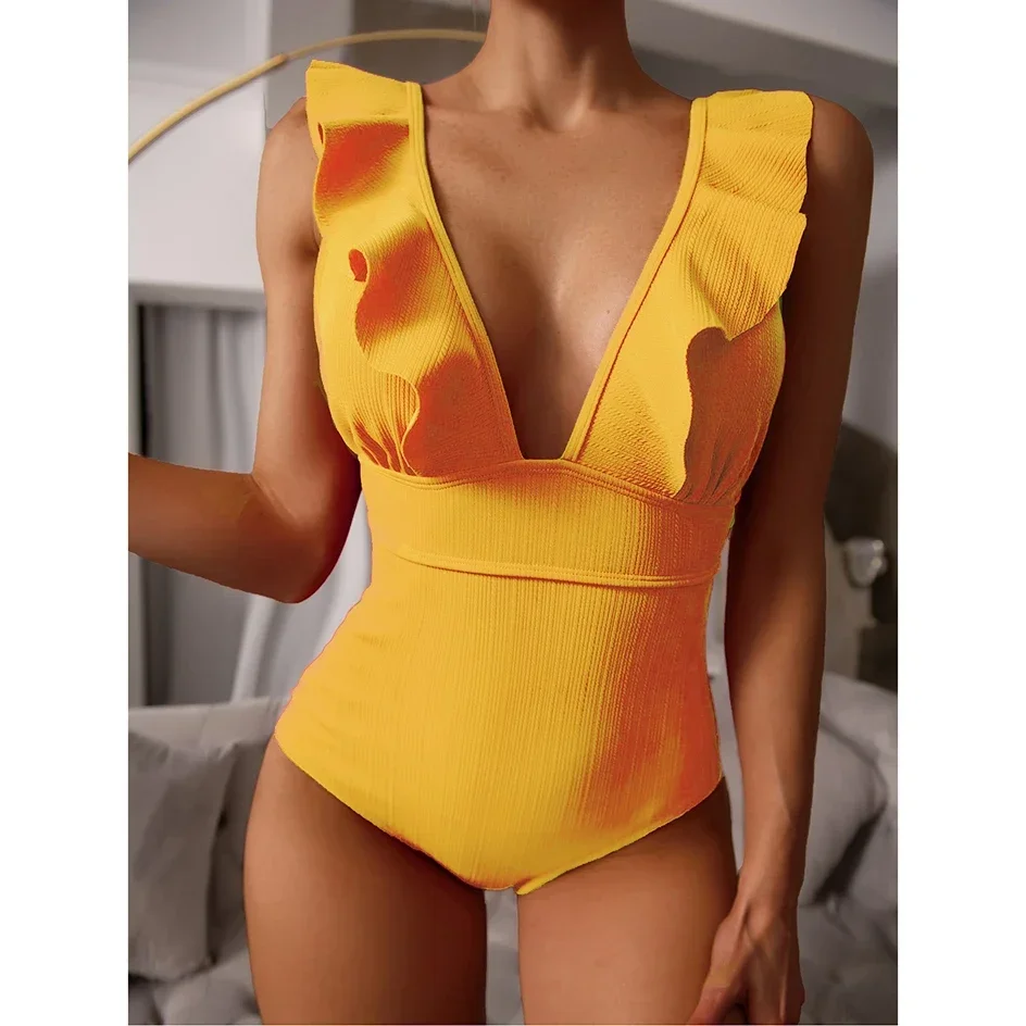 

Sexy Ruffle 2024 Swimwear Korean Women One Piece Swimsuit Female Bathing Suits Woman Bodysuit Swimming for Beach Wear Monokini