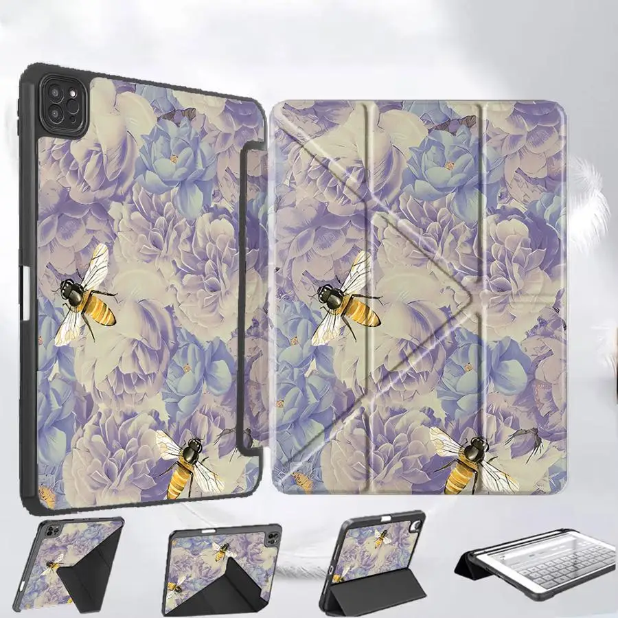 

Чехол-подставка для планшета с мультяшным цветочным узором и пчелой для iPad Air 4 5 M3 M2 M4 11 дюймов, Pro 11-го, 10-го, 9-го, 8-го, 7-го поколений, 12.9 дюймов Pro 2025, Mini 6