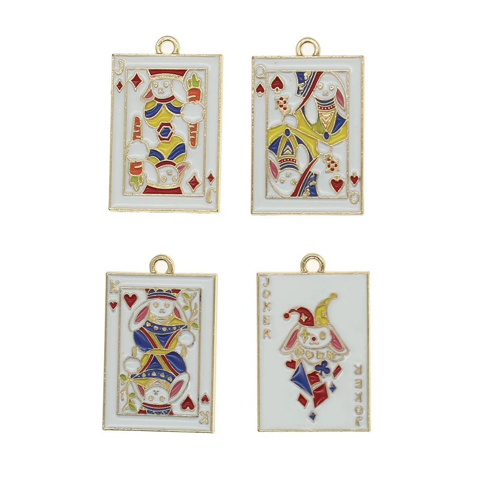 10pcs/lot Enamel Poker Joker Charms Jack Queen King Pendant For DIY Earring Necklace Keychain Jewelry Making Accessories XL1705