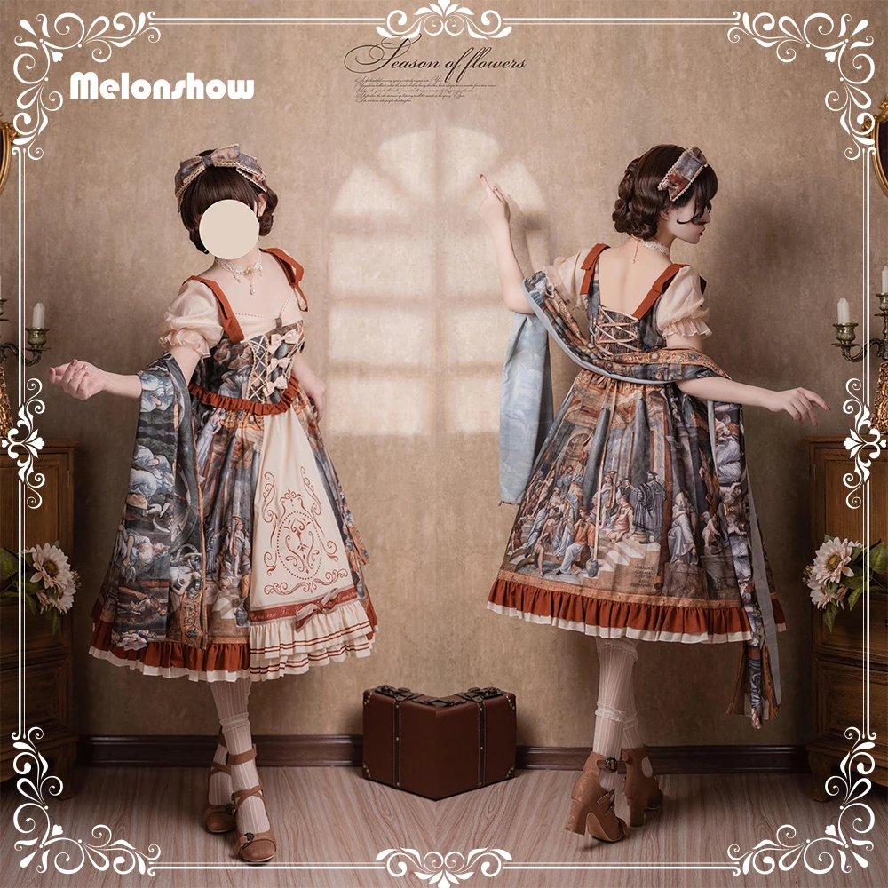 

Melonshow Lolita Dress Original Cla Sweet Lolita Op Elegant Oil Painting Pattern Cla Victorian Lolita Retro Dress Customizable