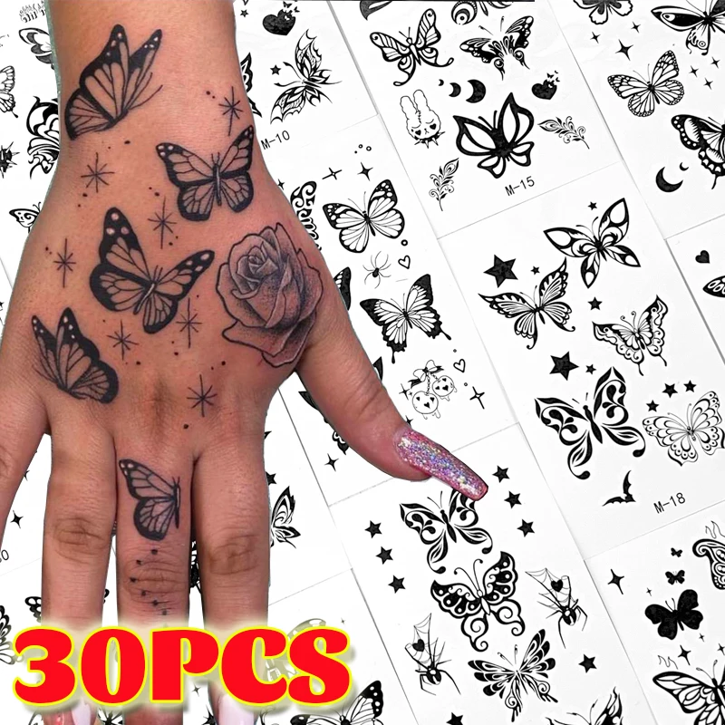 Flower Butterfly Tattoos Sticker Waterproof Disposable Transfer Temporary Tattoo Women Men Hand Arm Body Fake Tattoos Decoration
