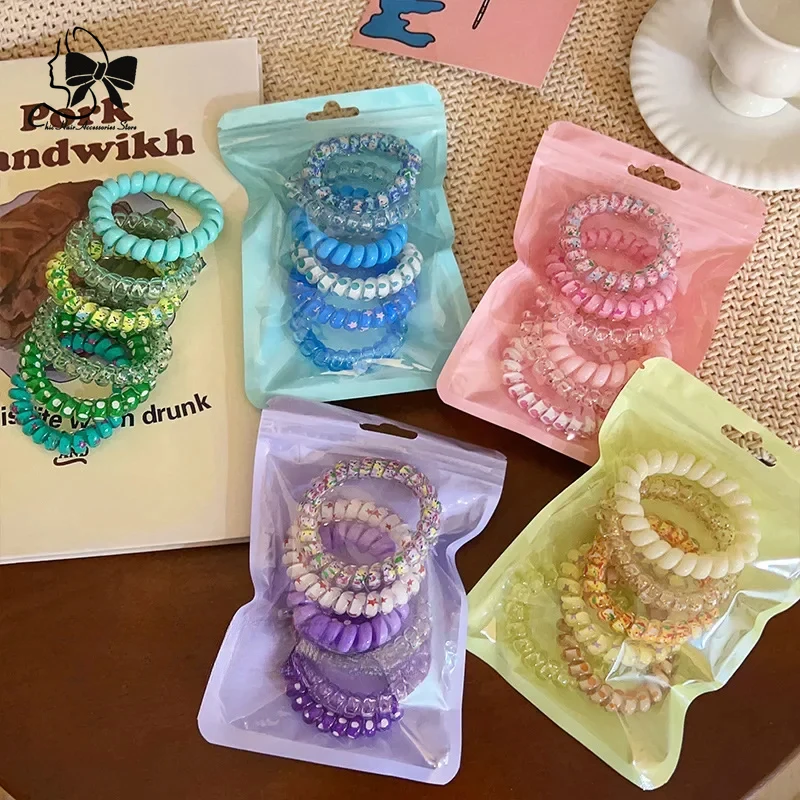 New 6Pcs Candy Color ElasticHair Ties Korean Accessories for Girls Hair Bands Frosted Spiral Cord Rubber Rope Stretch Headwear
