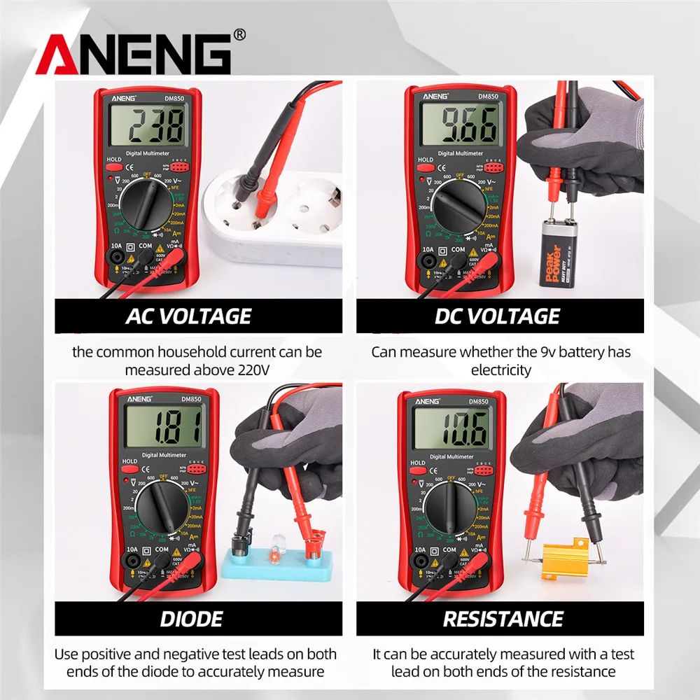 ANENG 디지털 멀티미터 자동 전문 1999 카운트, 자동 AC/DC 전압 테스터, 전류 옴 전류계 감지기 도구, DM850