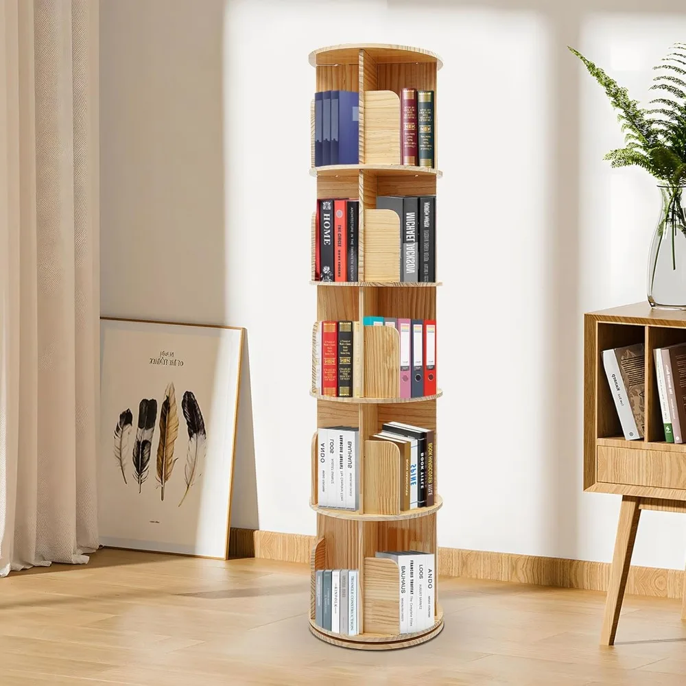 Rotating Bookshelf 360 Display 5 Tier Floor Standing Bookcase Storage Rack for Kids&Adult for Bedroom Living Room Study Room