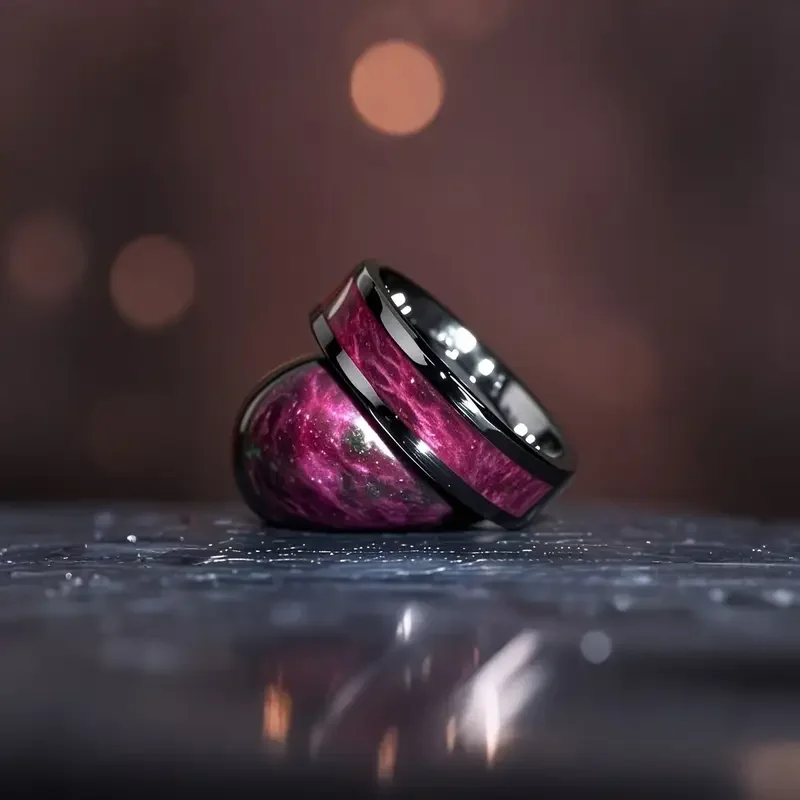 ผู้ชายสีดำสีชมพูแหวนสแตนเลสหรูหราการออกแบบกาแล็กซี่แหวนหมั้นที่สมบูรณ์แบบงานแต่งงานครบรอบของขวัญวันแม่