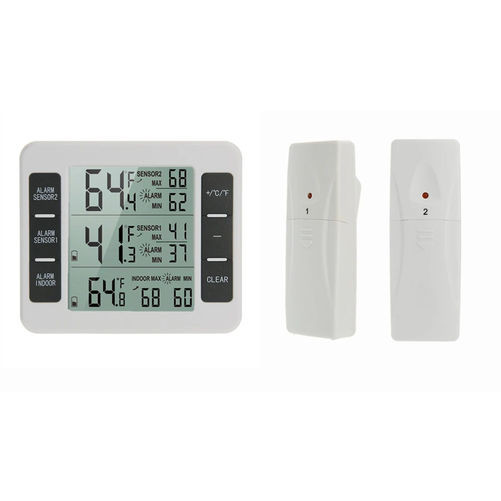 Wireless digital refrigerator alarm thermometer refrigerator home indoor outdoor sensor thermometer clock battery powered