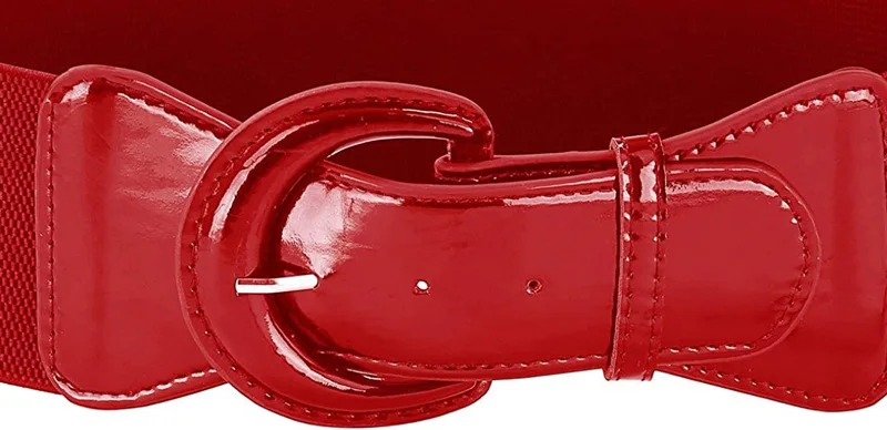 2025 Design Leder Rot Schwarz Helle Farbe Elastische Schnalle Gürtel Retro Frauen Mantel Taille Abdeckung Dekorative Kleid Breite Hersteller – Detail 2