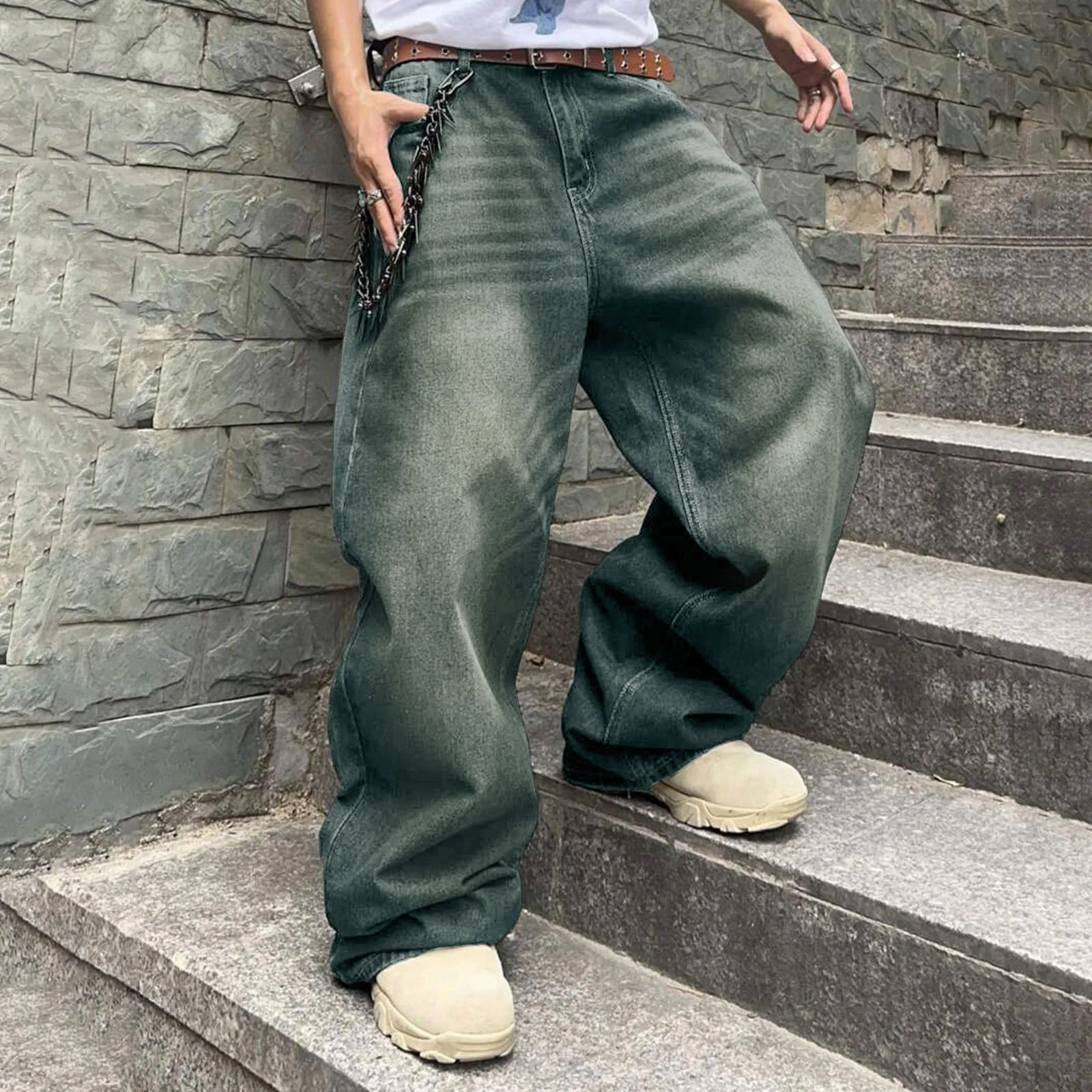 2025 New Y2k Autumn And Winter Baggy Jeans Men'S Baggy Hip Hop Jeans Wide Leg Business Jeans Trend Handsome Fashion Zipper Pants