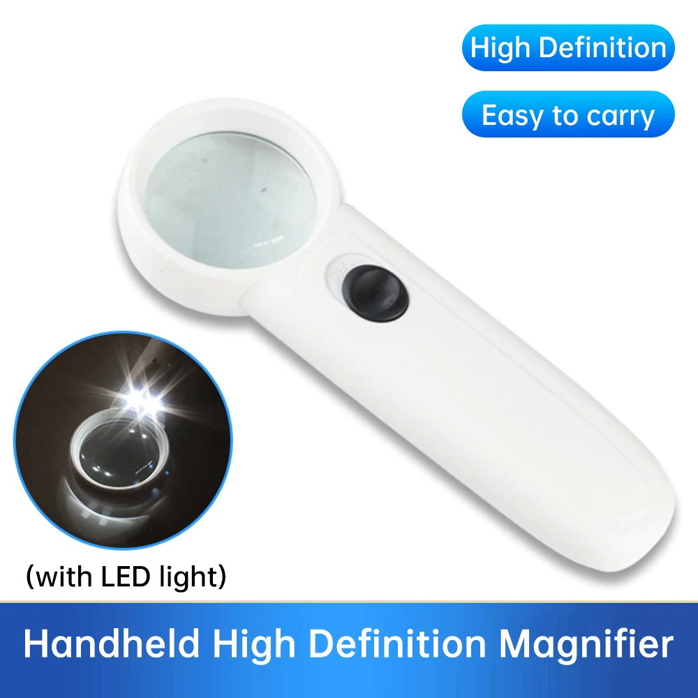 Portable Handheld 15X Illuminated Magnifier Repair Magnifying Glass Lens with 2 LED Light Aid Reading for Seniors Loupe Jewelry