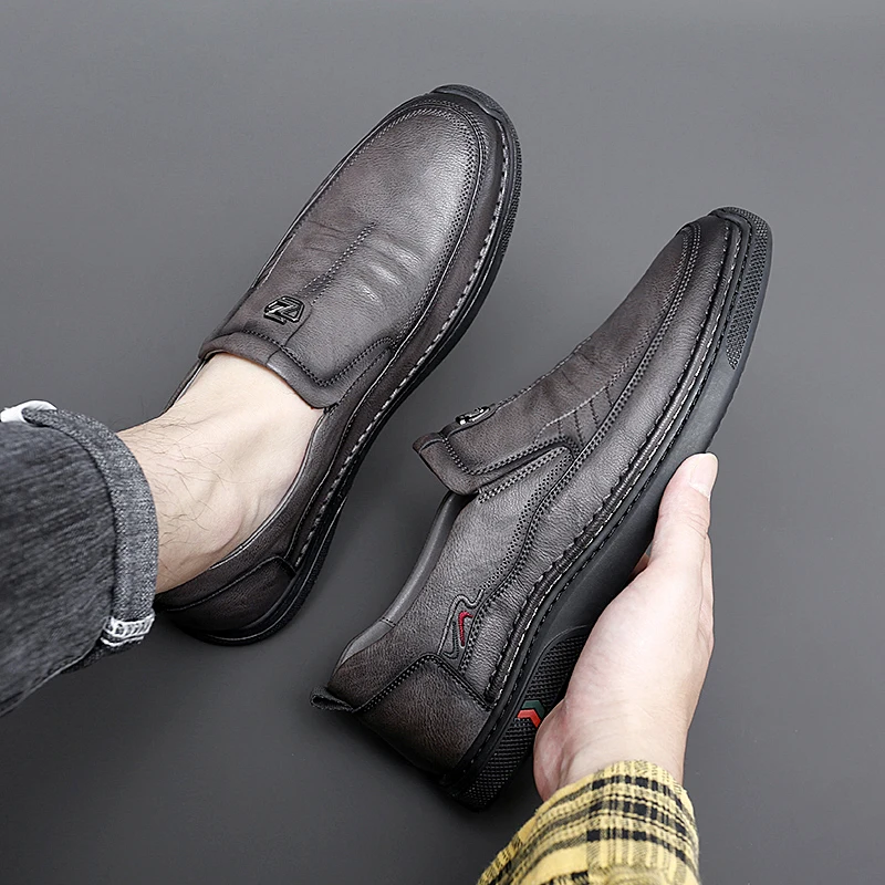 Spring Autumn Genuine Leather Shoes Men Loafers Soft Casual New Breathable Male Footwear Rubber Black /grey Slip-on Casual Shoes