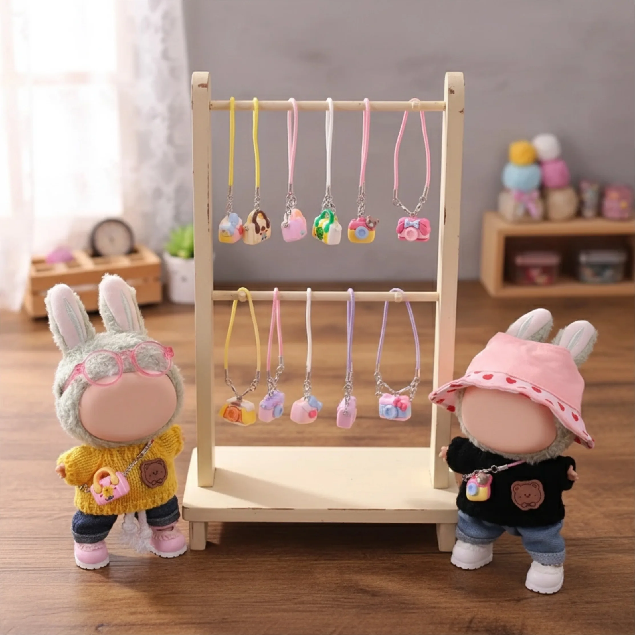 Geschikt voor poppenaccessoires van 15-17 cm, schattige tassen, hangers, verschillende kleuren, patronen, hangers, kindercadeaus, voor Labubu