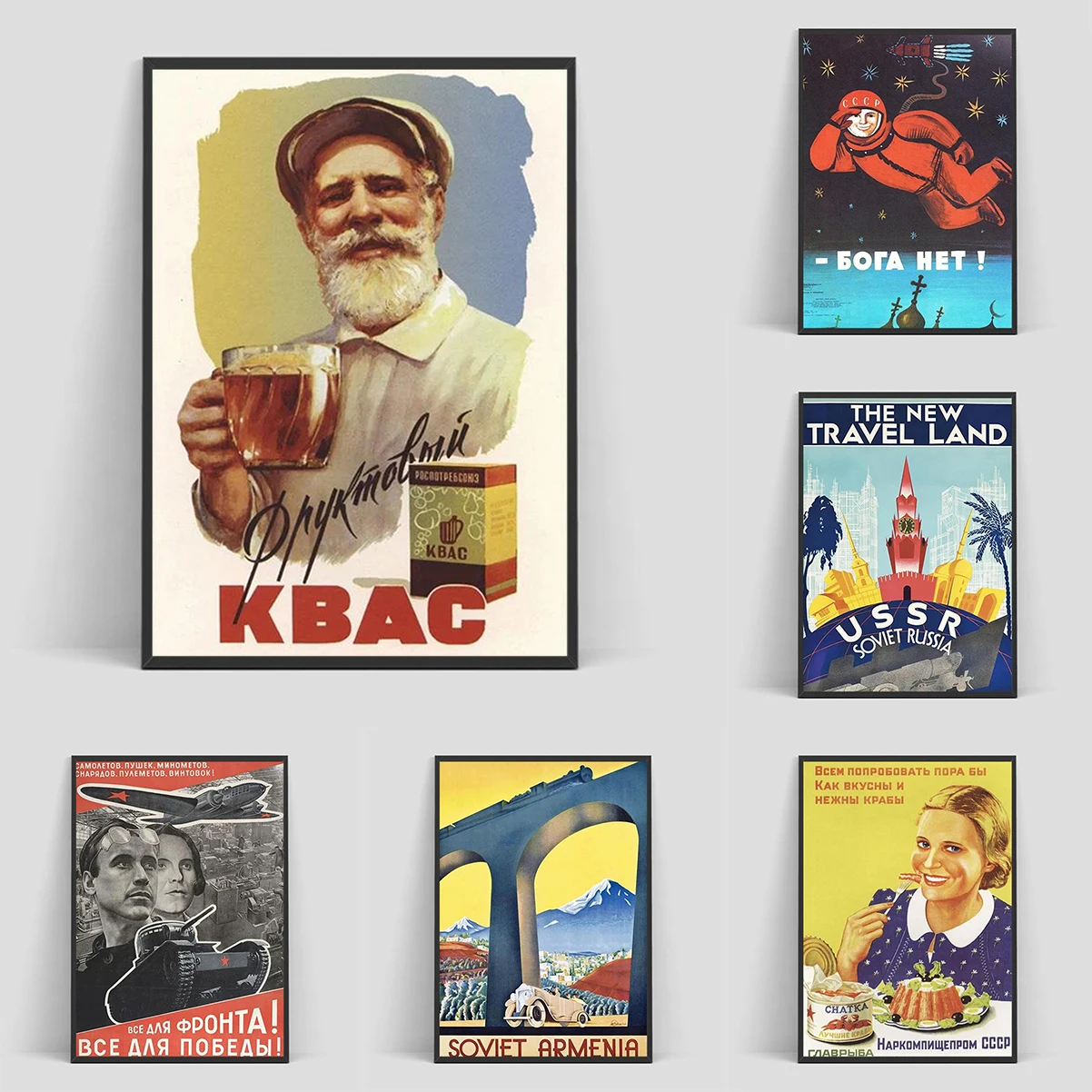 

Vintage Soviet Poster Canvas Art Russian Red Army Astronaut Theme Picture on the Wall Decoration Painting Posters Room Decor