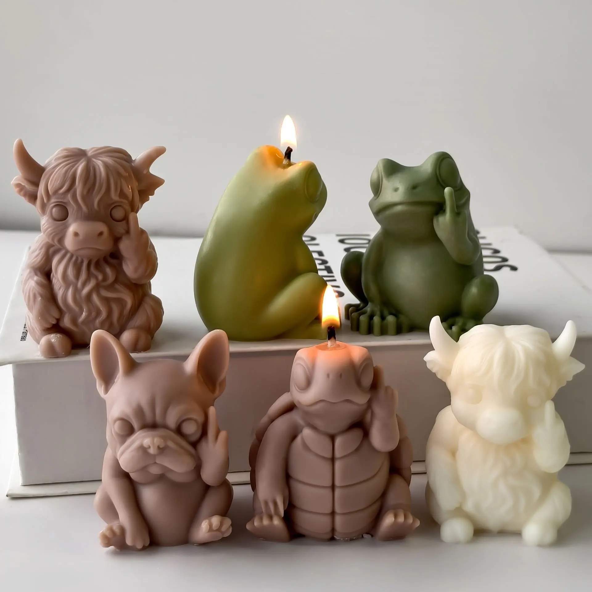 DIY Cartoon Yak Turtle Aroma Candle Mold 3D Cute Animal Puppy Frog Plaster Decoration Silicone Molds Candle Making Supplies view 2
