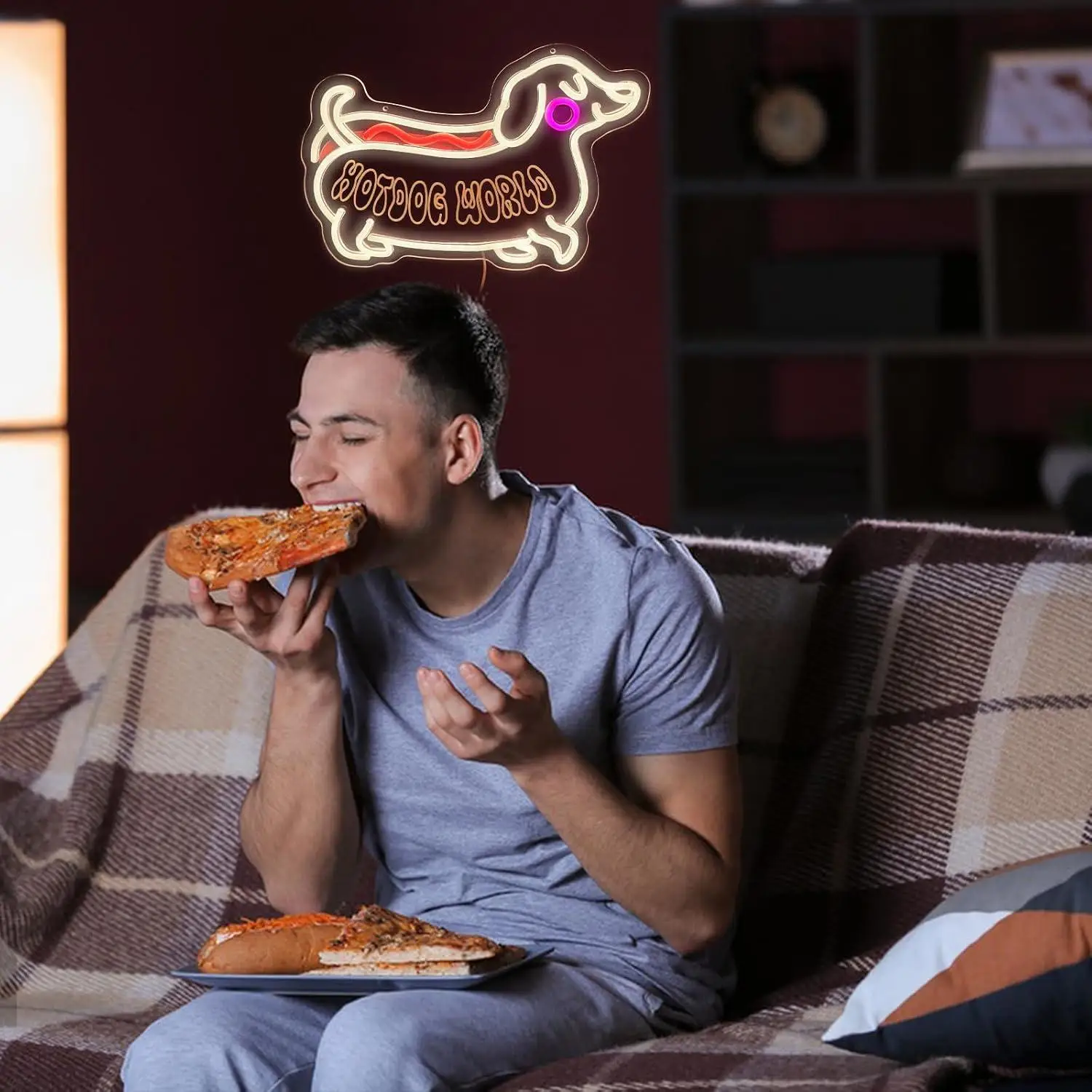 Hot Dog World Dachshund Neon Sign USB Dimmable LED Light For Kitchen Cafe Restaurant Kids Room Wall Decoration Signboard Light