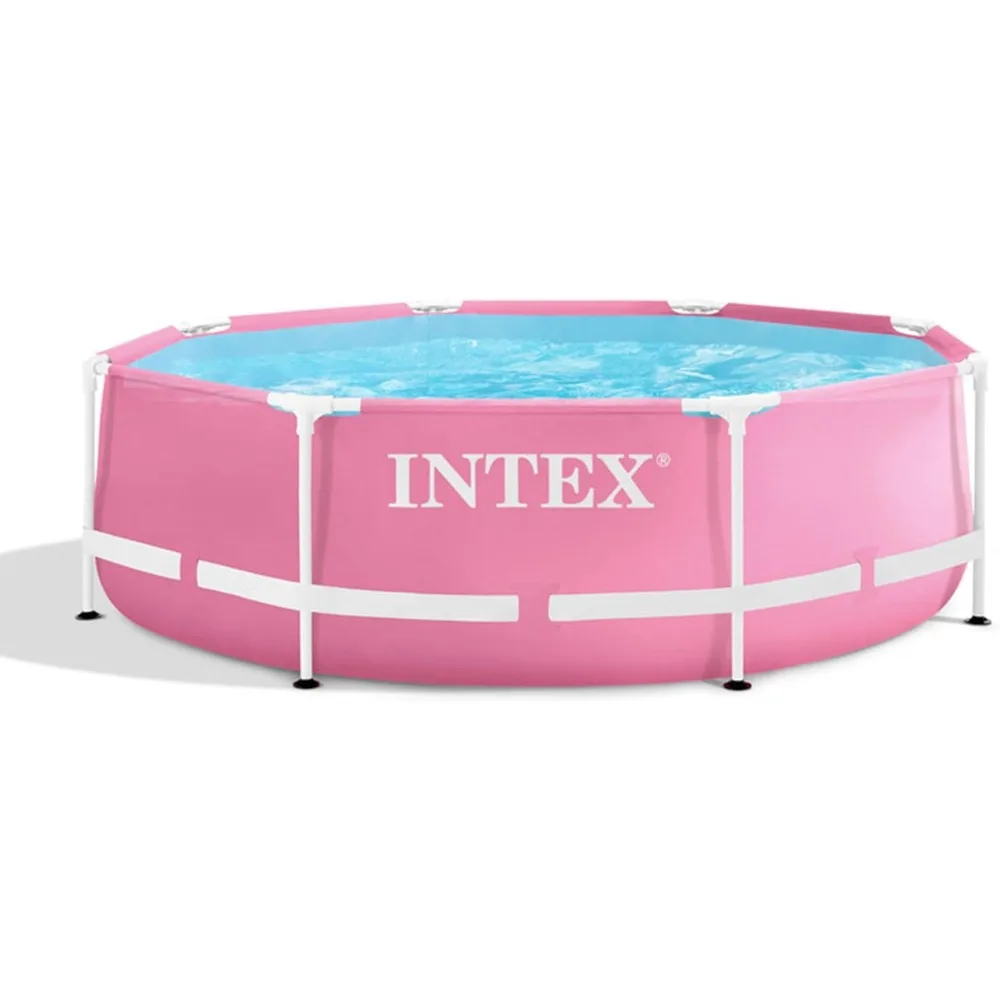 Round Metal Frame Above Ground Swimming Pool, Pink