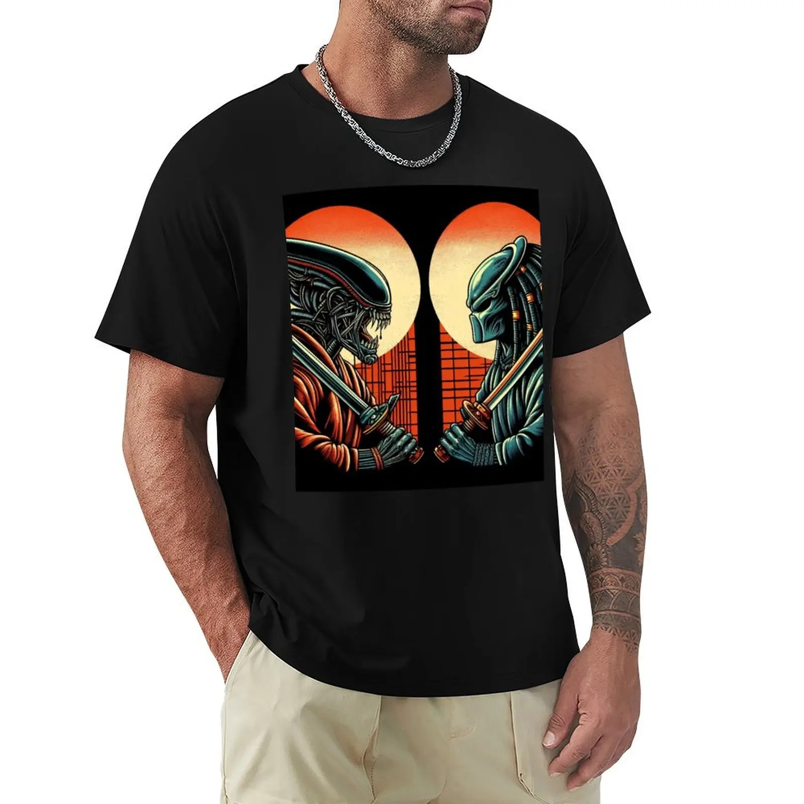 

Feudal Clash: Alien vs. Predator T-Shirt designer shirts Anime t-shirt summer shirt mens clothing