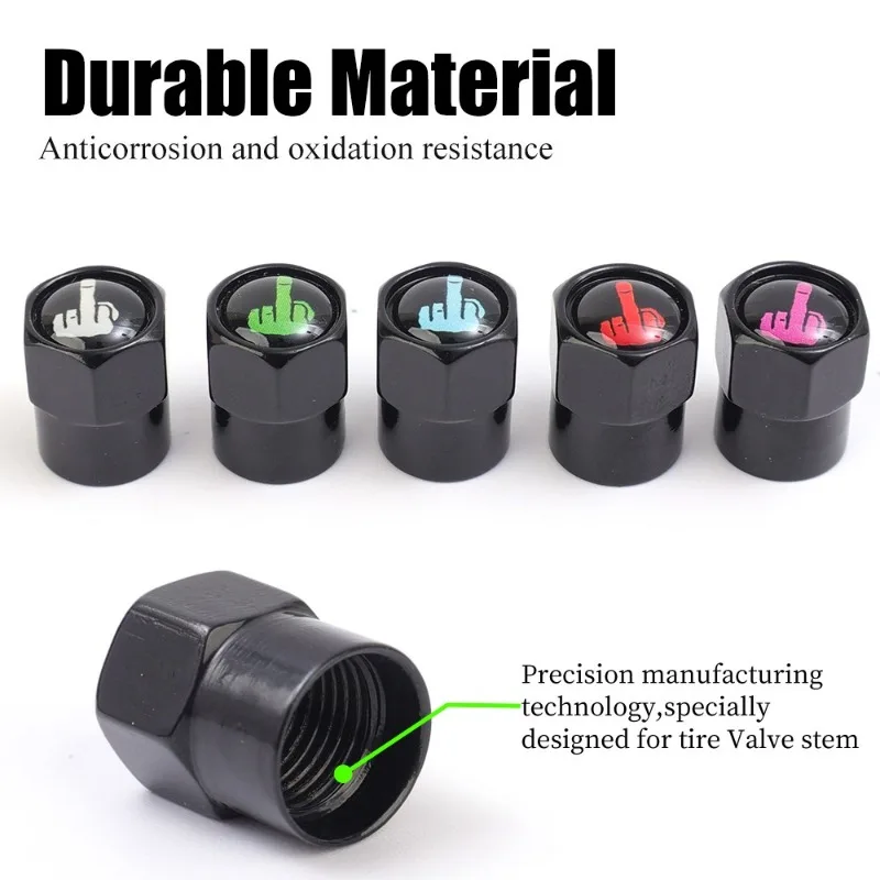 Car Tire Valve Caps Middle Finger Logo  Rubber Seal Tire Valve Stem Caps Car Motorcycle Bicycle Universal Valve Dustproof Covers