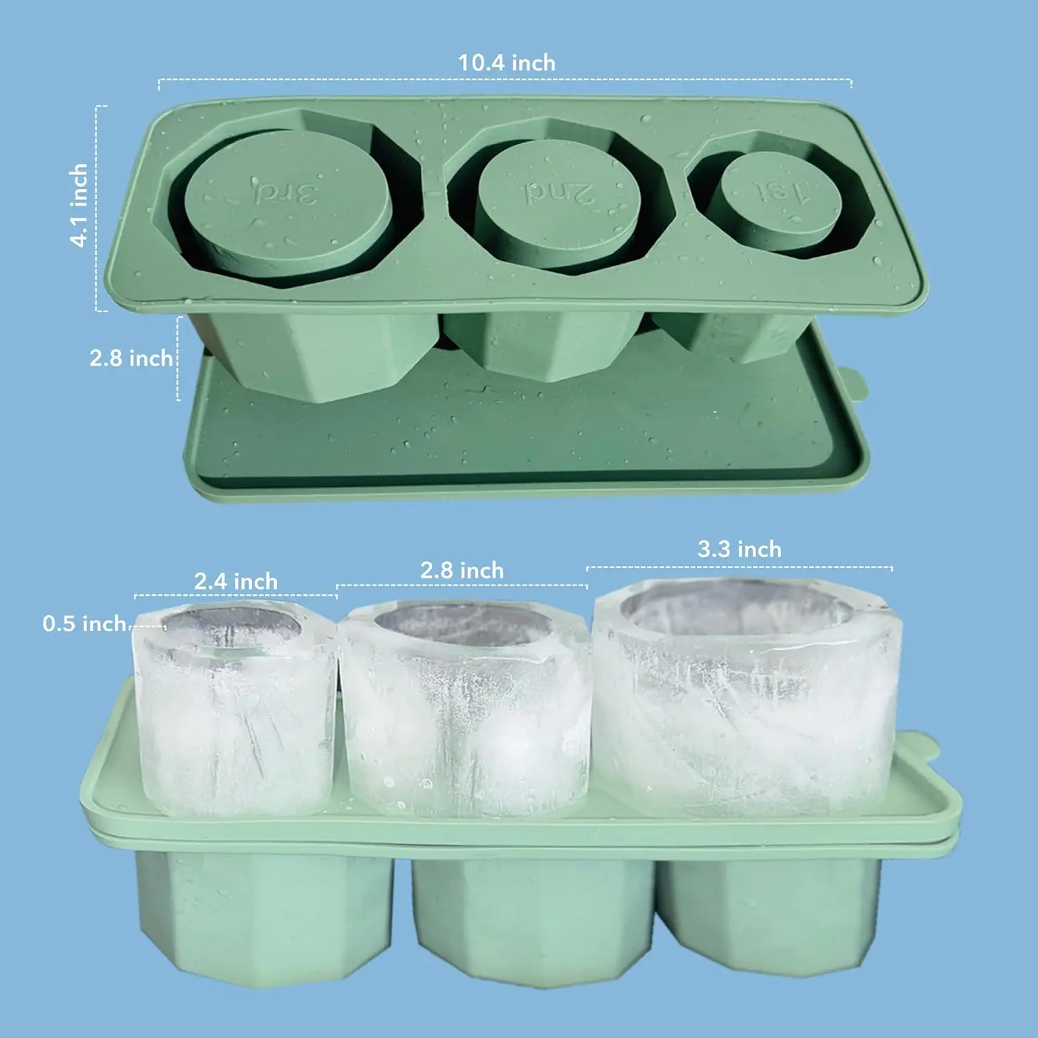 3-Grid Ice Cube Tray for Stanley 30/40 oz Tumbler Cups Reusable Cylinder Silicone Ice Cube Molds with Lid for Drink Juice Coffe