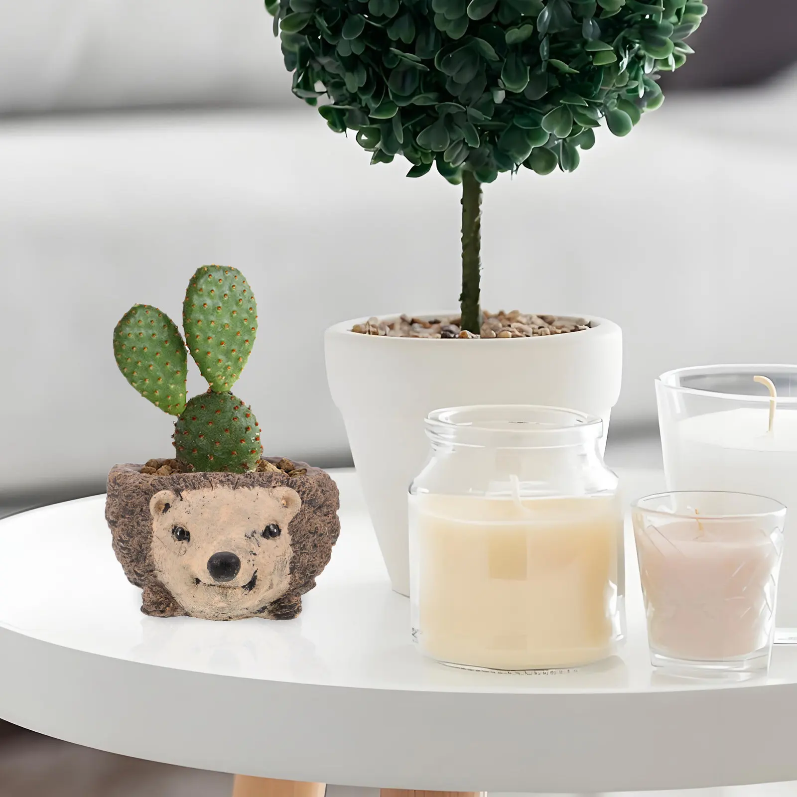 Mini Animal Hedgehog Cement Flowerpot Succulent Planter for Indoor Desk Decor Office Desktop Plant Pot Small