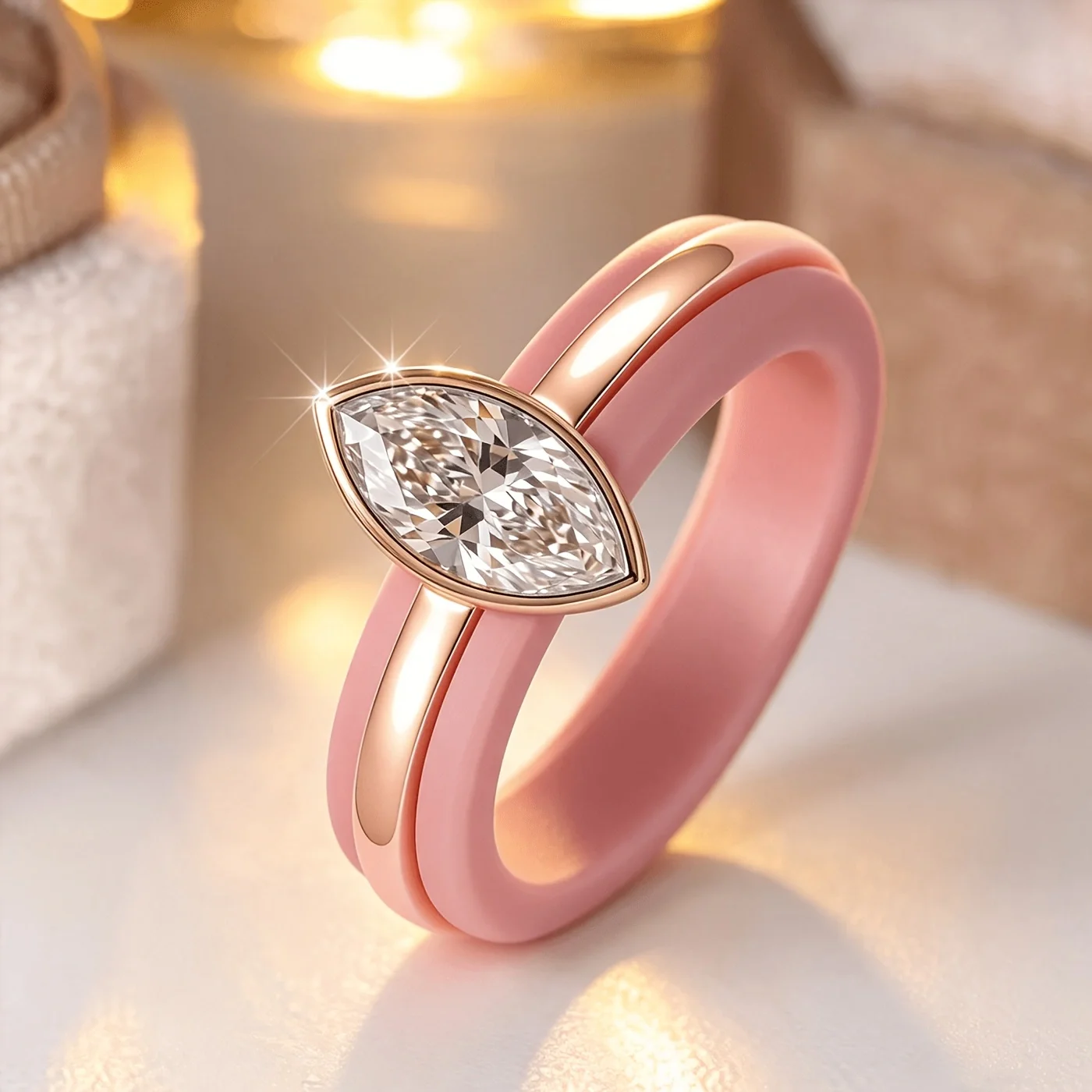 Marquise CZ 2‑in‑1 Pink Silicone Ring,Soft Anti‑Slip Shock‑Absorbing Band,Anti‑Collision Decor Finger Ring for Women Sports