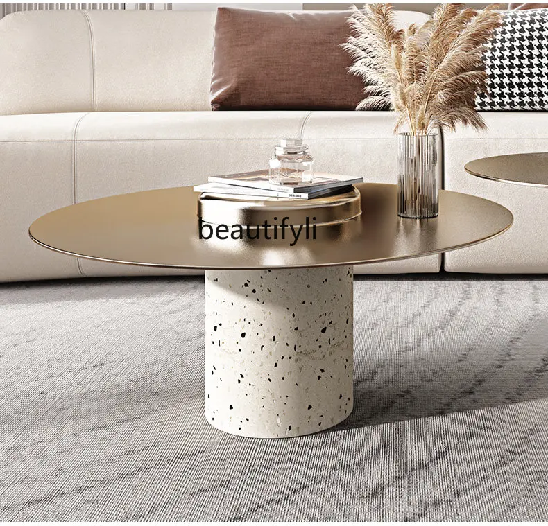 

Italian Light Luxury Coffee Table Side Table Combination Terrazzo Cylinder Metal Hotel Designer Corner Table