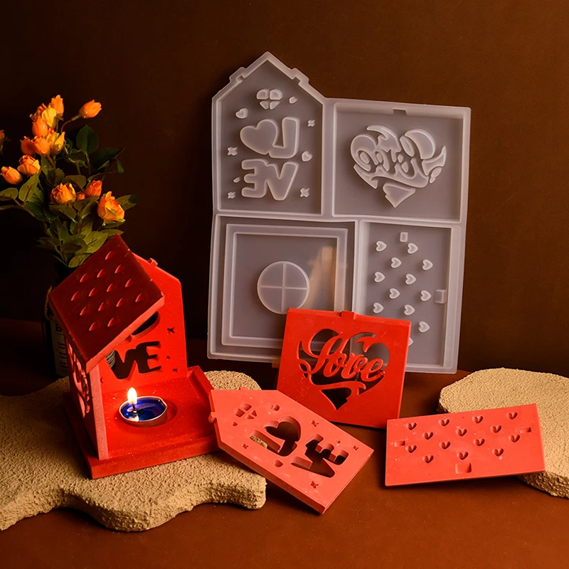 Houses Candle Holder Silicone Mold For Handmade Resin Concrete Heart House Candlestick Craft Molds Home Decor