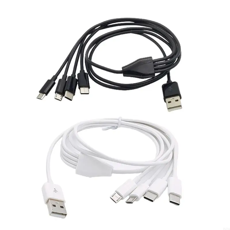 34YA Flexible USB A to USB C& MICRO USB Cable Faster Charging Cord for Cell Phones Tablets with Type C/Micro USB 4Connectors