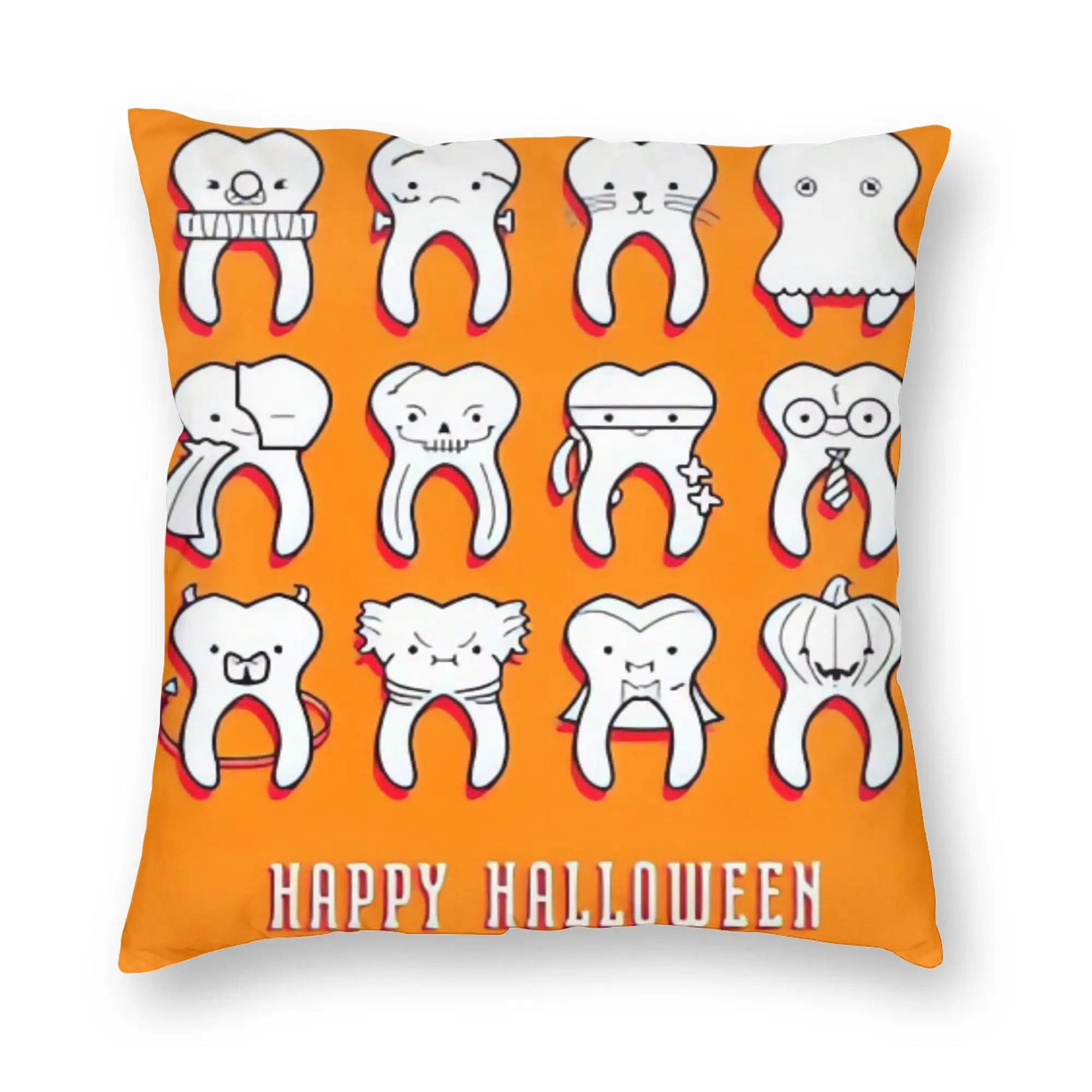 Cartoon spooky tooth Halloween Pillow Case  Cute Funny Pillow Cover Graphic Pillowcases For Couch Sofa Bedroom