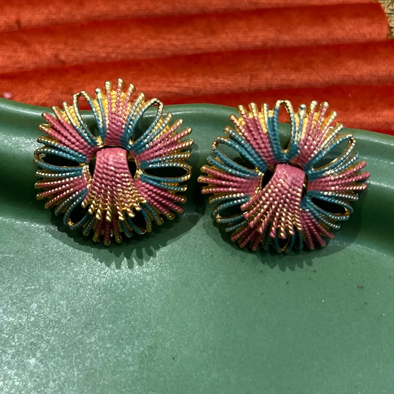 Vintage medieval painting noble retro color  stud earrings