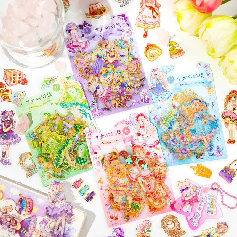 40 pcs Stickers Girl cute children's fun three-dimensional hot gold color hand decorative material stickers 4 models 143*70MM