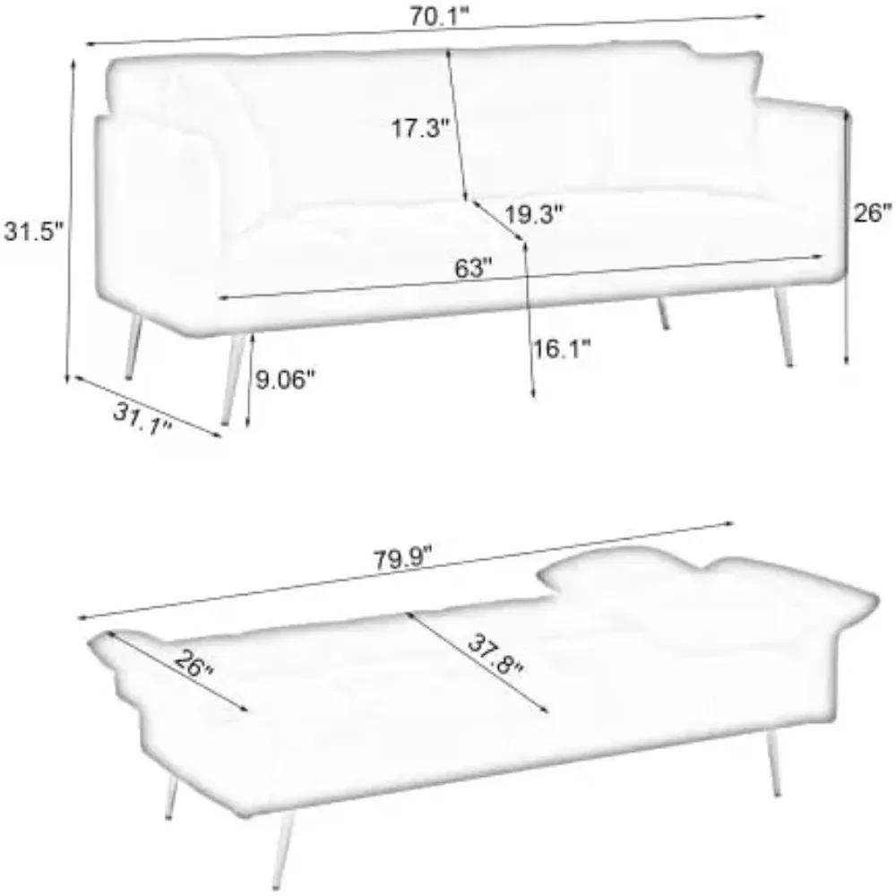 Sofa Bed Couch,Couches Bed with Mattress, Loveseat Sleeper, Adjustable Arms & Backrest, Small Modern Love Sofa