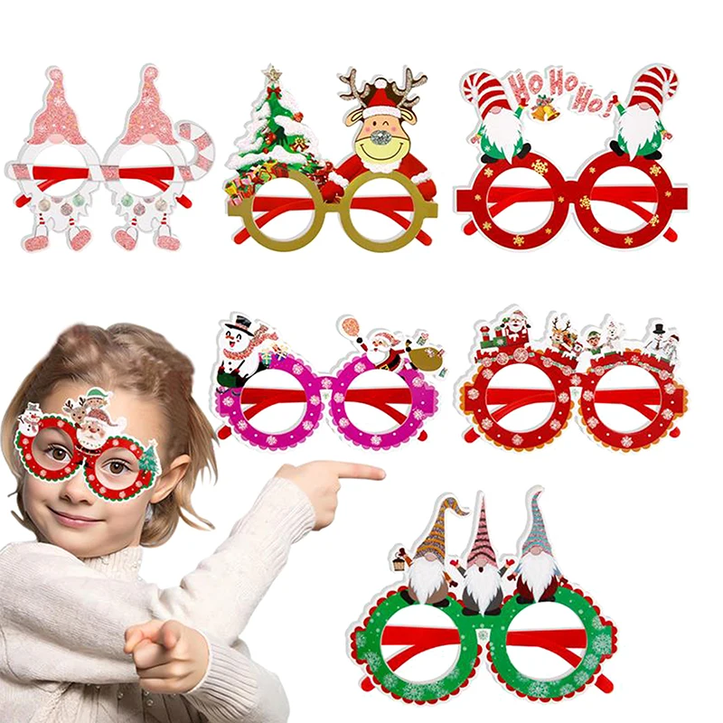 Cute Christmas Glasses Santa Claus Snowman Snowflake Tree Elk Paper Glasses Christmas Party Toy Photo Props Home Decoration Gift