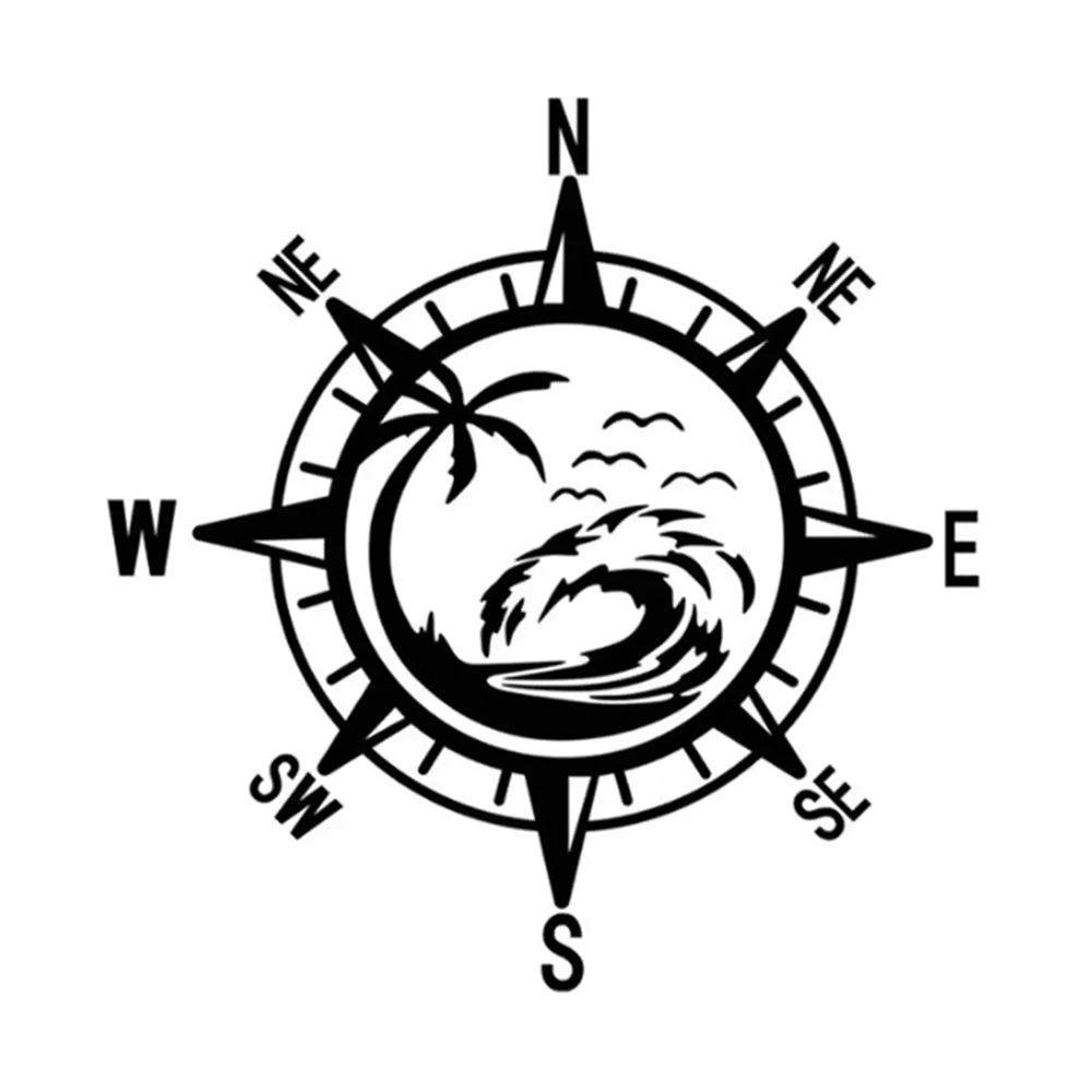 

Beach Compass Palm Tree Vinyl Car Sticker Waterproof UV Resistant for SUV RV Window Universal Fit Nautical Navigation Design