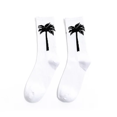 Moda de rua feliz engraçado coconut palm tree algodão rico meias de algodão adulto médio bezerro tripulação meias areia praia colorida folha homem