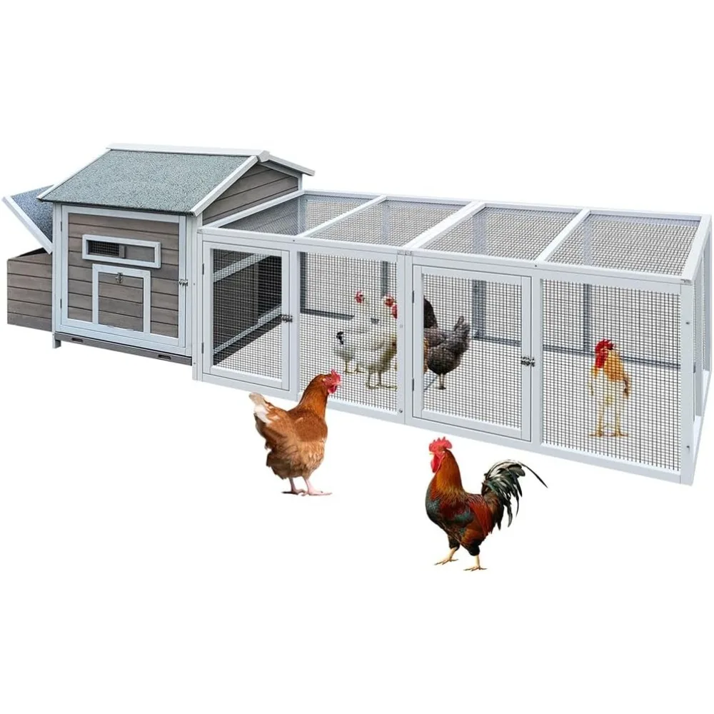 

118in Chicken Coop Outdoor Weatherproof Large Wooden Hen House with Run, Nesting Box, Wire Fence, 3 Access Areas, Adjustable