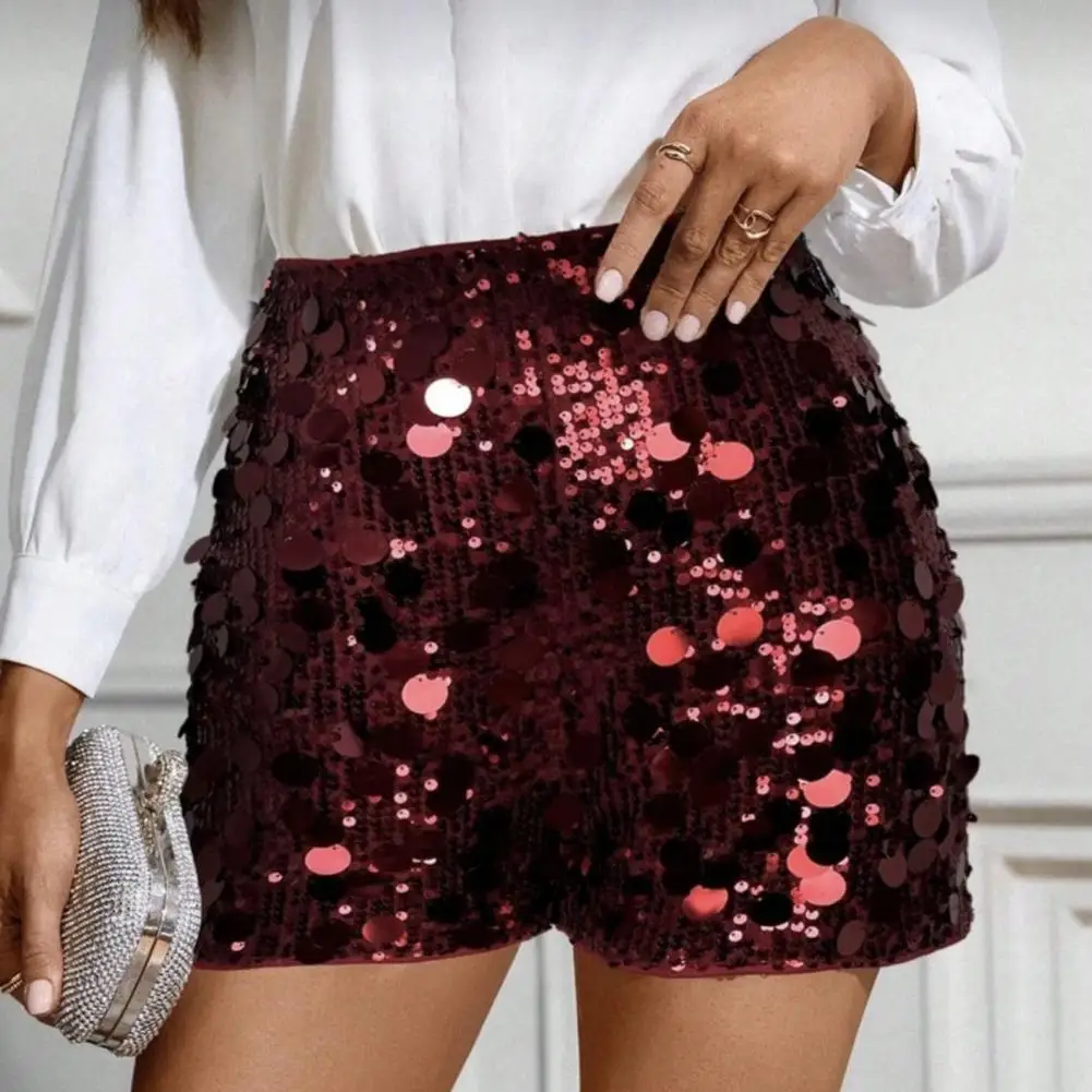 Women Sequined Shiny Versatile Butt Lifting Short Pants Clubwear Shorts Hot Pants High Street Straight Leg Mini Shorts