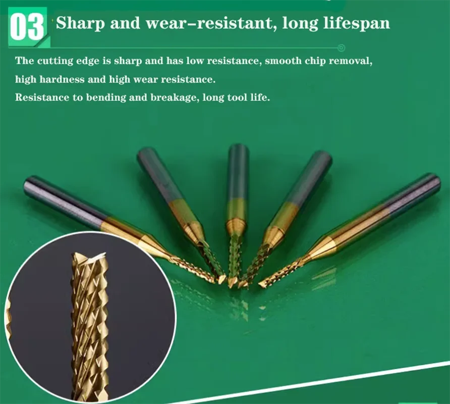 1pc Durable 0.6mm-3.175mm Titanium Coated Carbide Milling Cutter Engraving Edge Cutter CNC Router Bits End Mill for PCB Machine