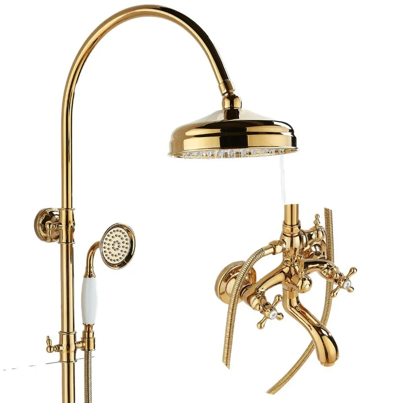 

French retro shower set, full copper gold bathroom shower head, pressurized household bathroom.