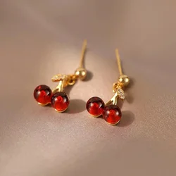 Wine Red Cherry Gold Colour Pendant Necklace Earrings For Women Personality Fashion Necklace Wedding Jewelry Birthday Gifts