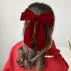 Girls Black Red Big Velvet Bow Hair Clip for Women Vintage Wedding Long Ribbon Korean Hair Pin Barrette Fashion Hair Accessories