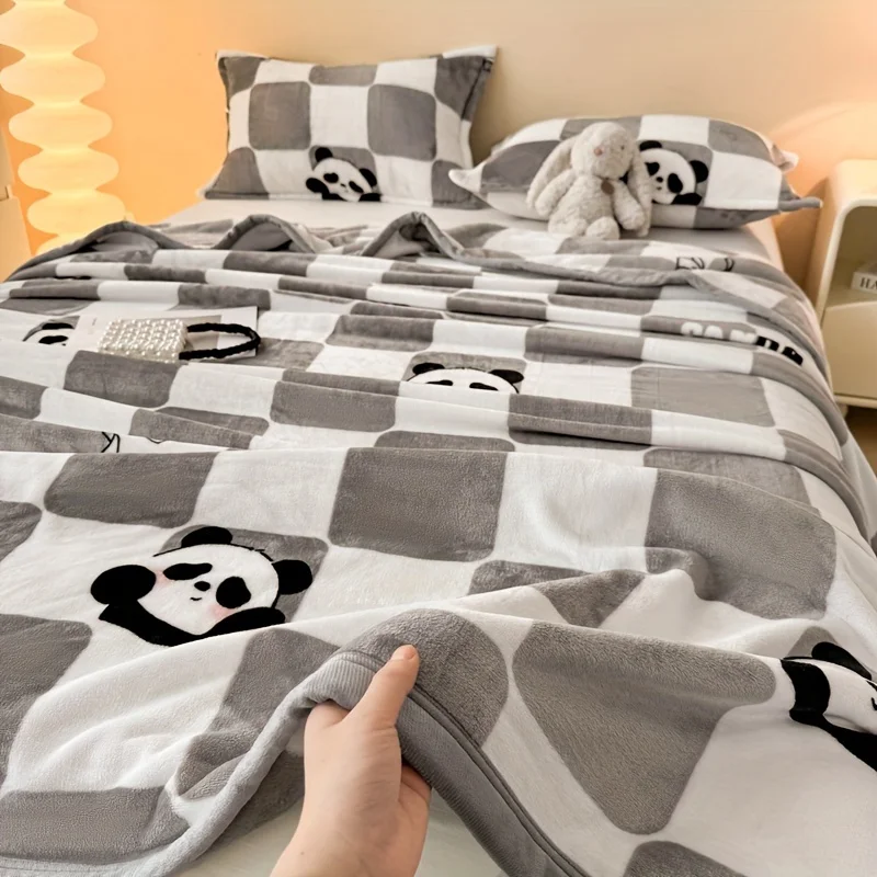 1pc Abstract Panda Printed Blanket, Maternal and Child Standard, Baby Room Game Blanket, Essential for Parent Child Families