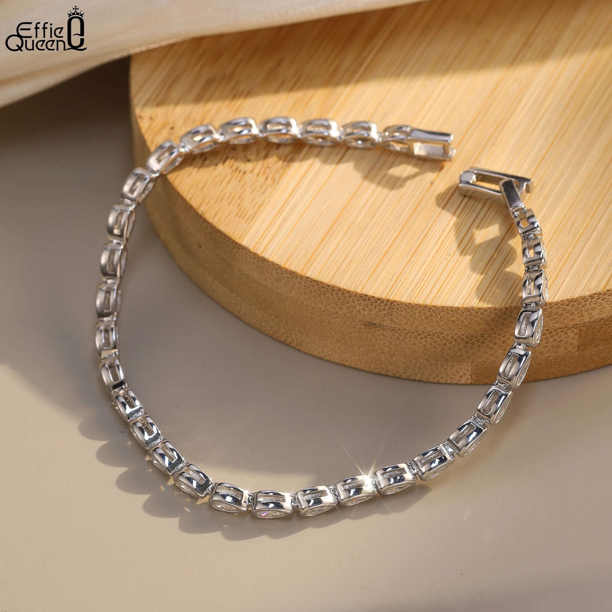

EFFIE QUEEN 100% S925 Silver Water Drop Cut Moissanite Tennis Chain Bracelet Luxury Jewelry for Women, Men Wedding Party MOB07