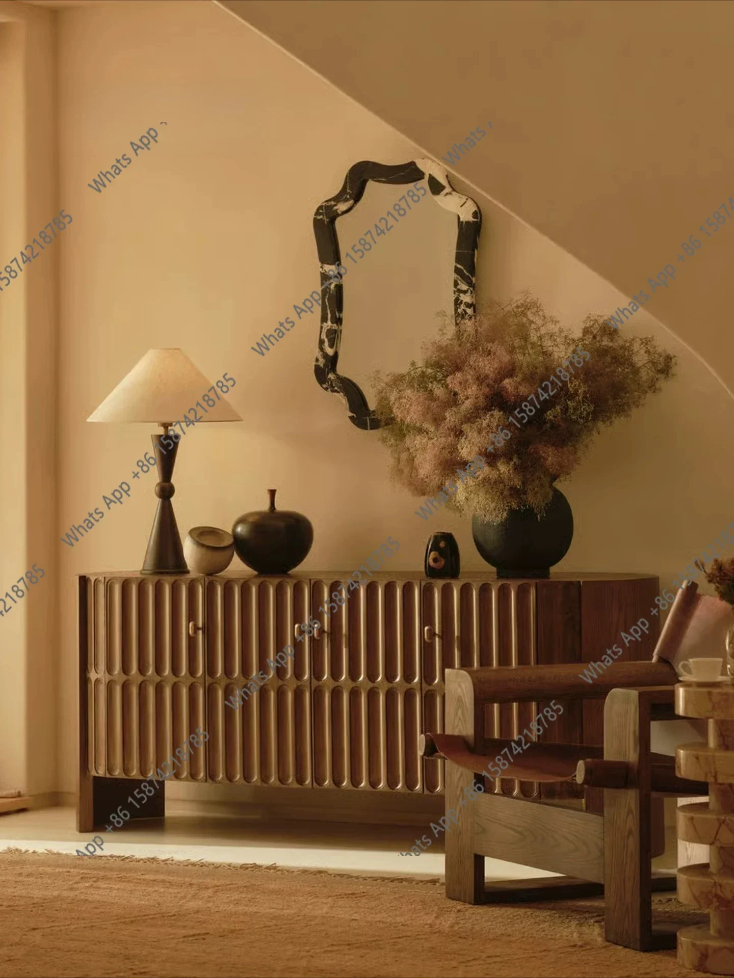 vUy BJ Designer Second-hand Sideboard, Wall-wall-integrated Storage Cabinet, French Retro Light Luxury High-end Sideboard, Simpl