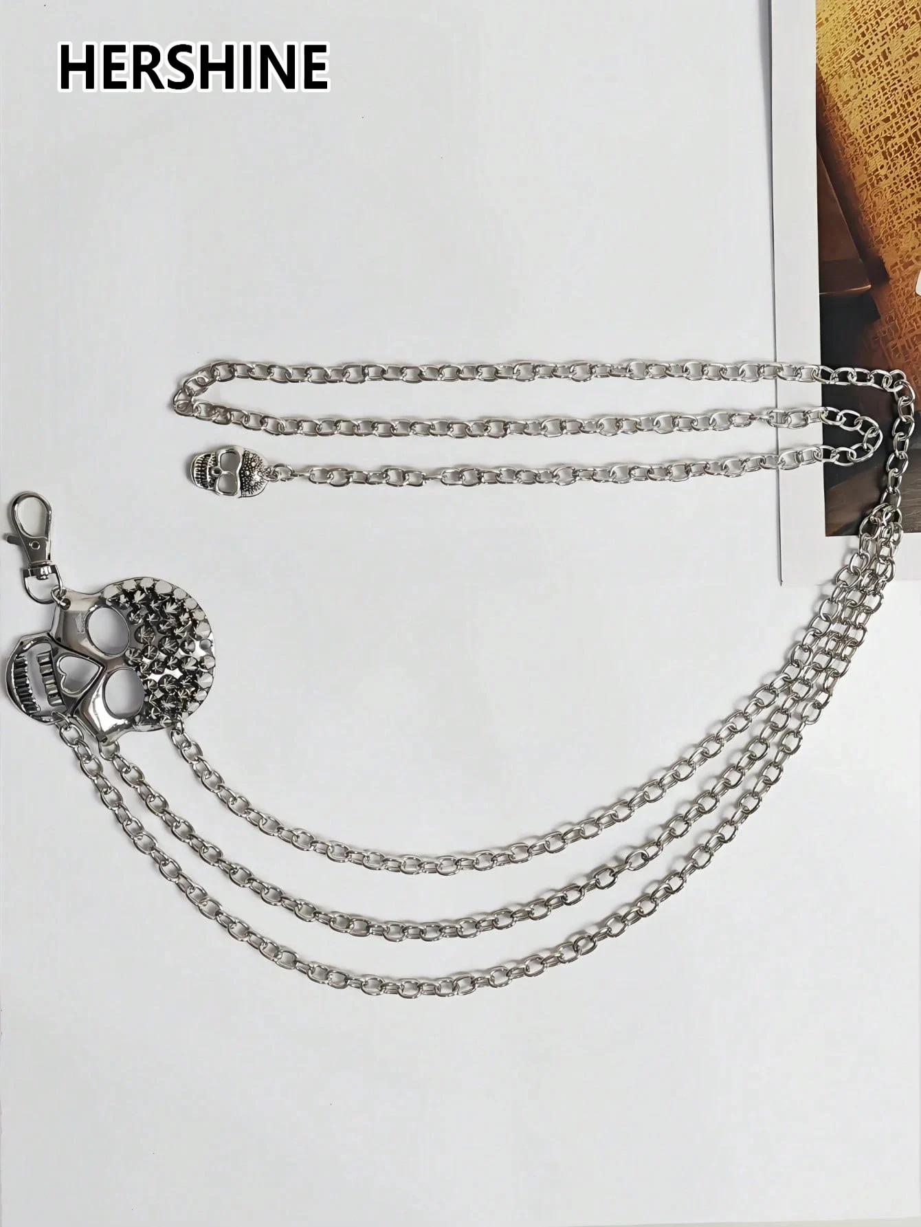 سلسلة خصر نسائية من HERSHINE قطعة واحدة Y2K على شكل جمجمة فضية متعددة الطبقات على الطراز القوطي وإكسسوارات الهالوين على الطراز القوطي #4