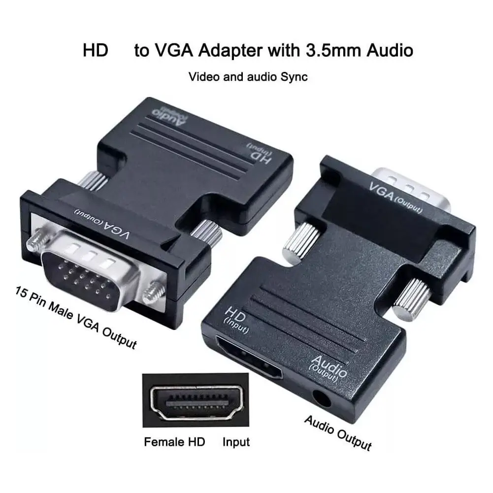 HD 1080P HDMI-compatible To VGA Converter With 3.5mm Adapter Female To Male Converter For PC Laptop TV Box Projector Monitor