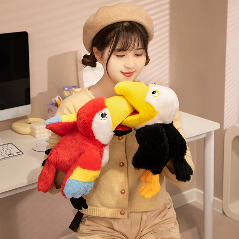 35CM 6 Style Toucan Hand Puppet Plush Toys Kindergarten Performance Hand Control Toucan Parrot Bald Eagle Peacock Owl Flamingo