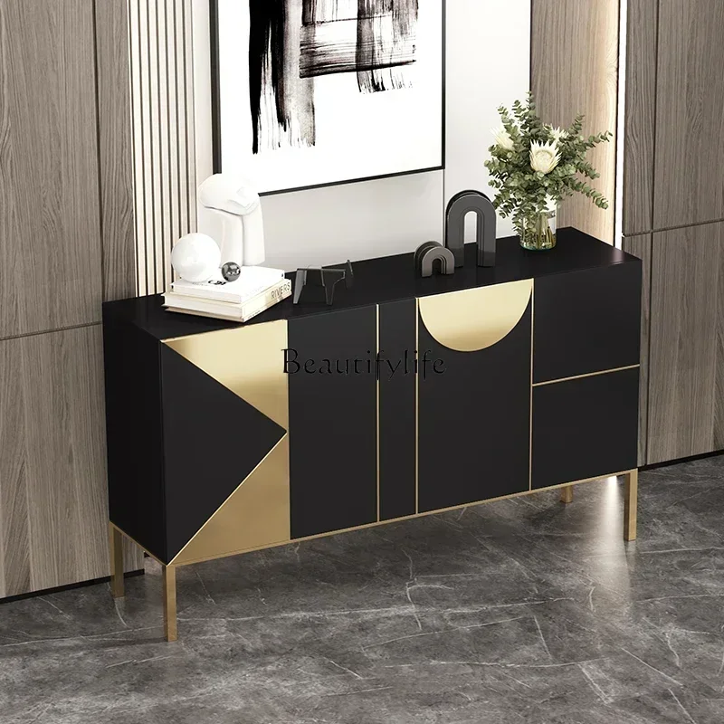 

Italian light luxury door cabinet shoe cabinet entry door storage cabinet stainless steel solid wood