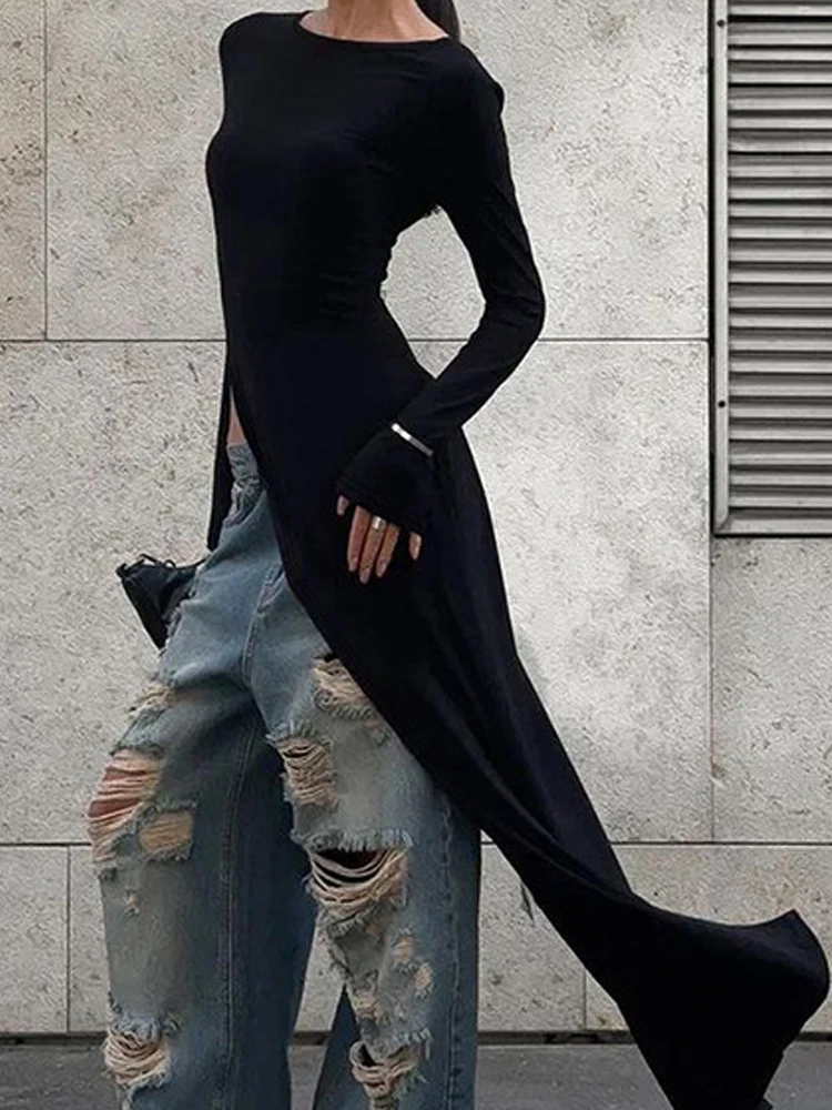 Sukienka damska z asymetrycznym dekoltem typu O, codzienna, z długim rękawem, w jednolitym kolorze, długa sukienka 2025, elegancka, z wysokim stanem, wyszczuplająca sukienka na imprezę.