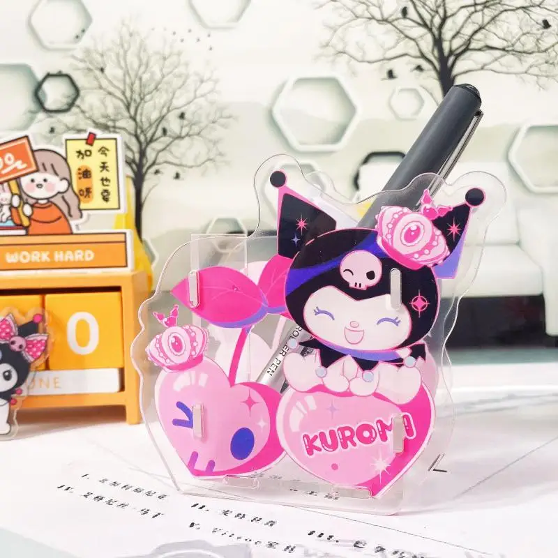 Kawaii Sanrio Pen Holder Acrylic Kuromi Mymelody Cinnamorroll Anime Student Large Capacity Desk Stationery Storage Box Ornaments